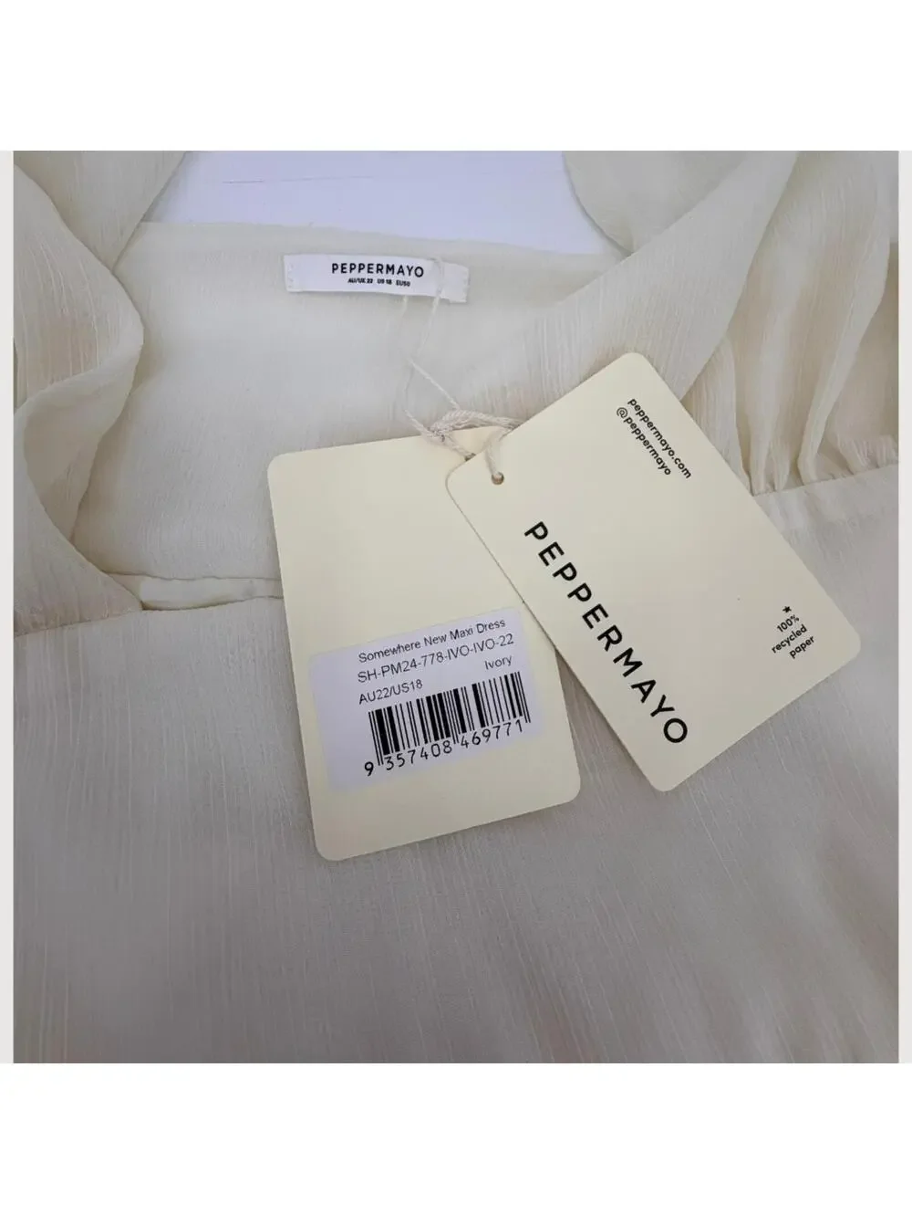 Peppermayo Chiffon Maxi Dress Cream Plunge Halter 18 - Picture 4 of 8
